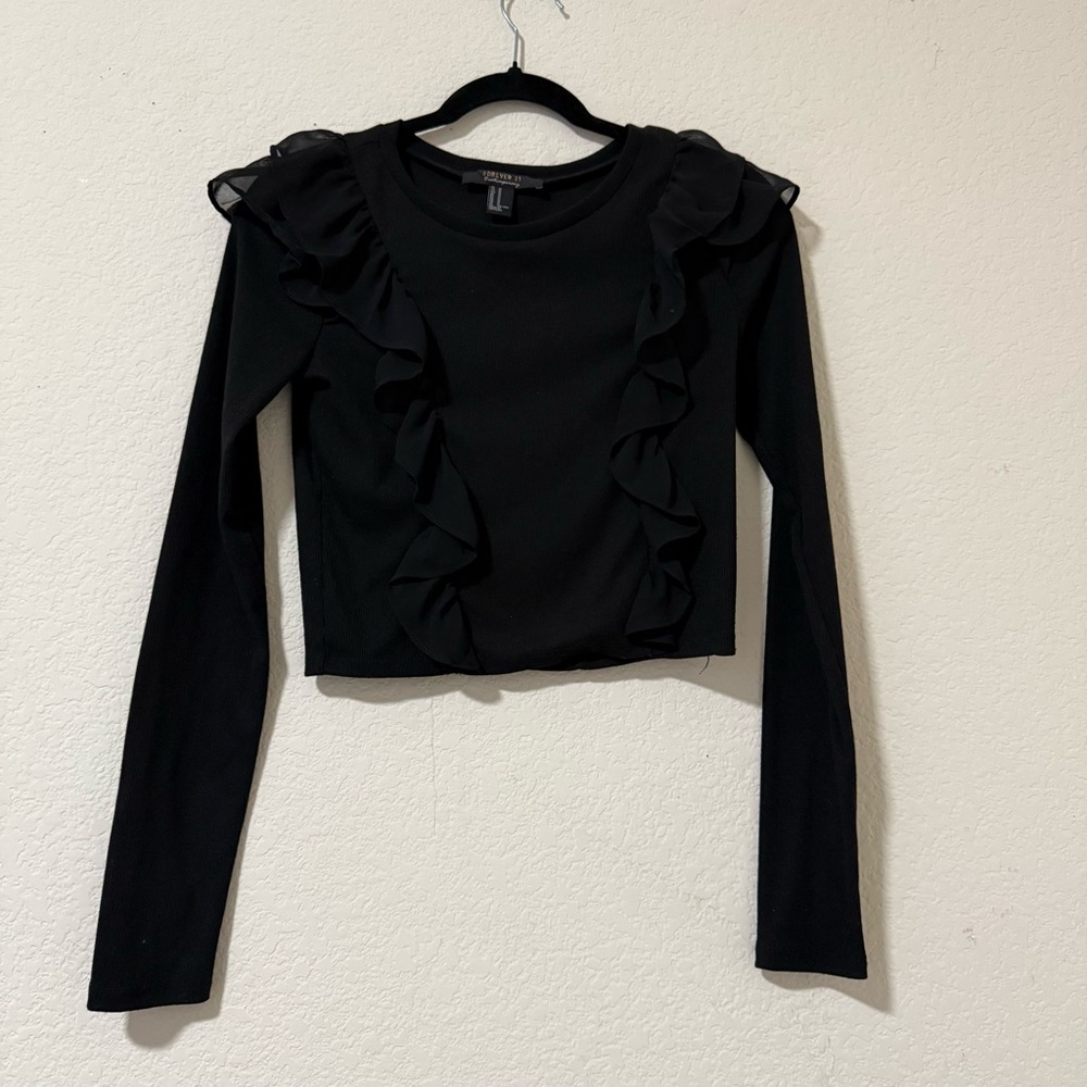 Forever 21 Black Ruffle Detail Blouse
